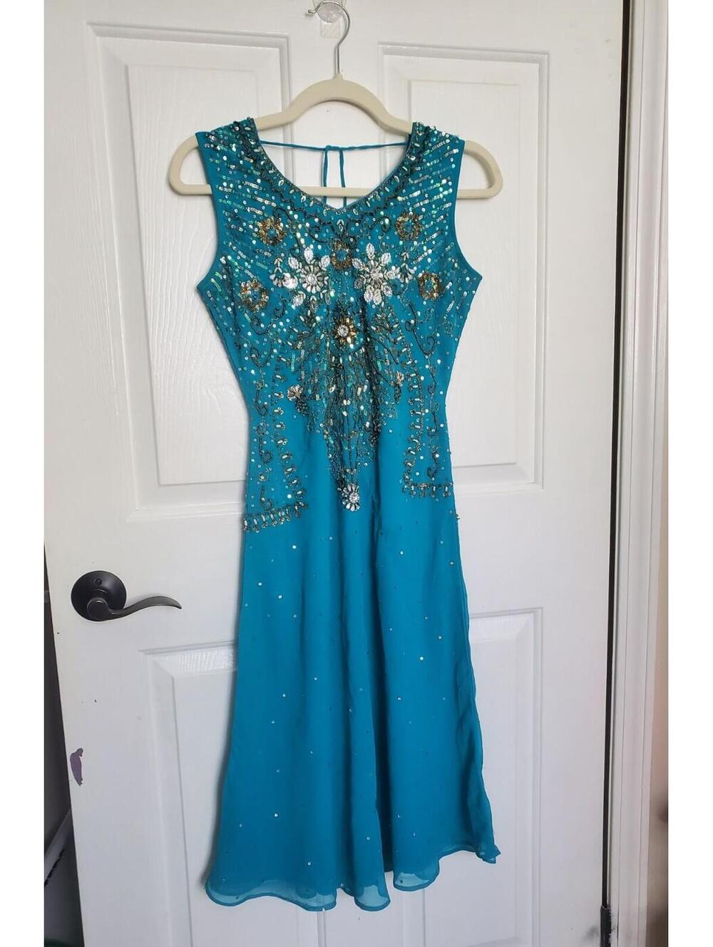 Y2K 2000s Fairy Mermaid Midi Teal Dress Beaded Dress Size Small Whimsical READ